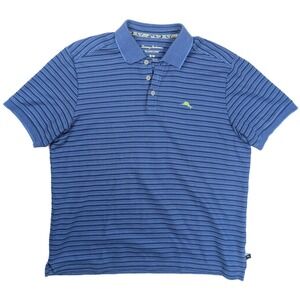 Tommy Bahama Island Zone‎ Blue Striped 1/4 Button Short Sleeve Polo Men's Size M